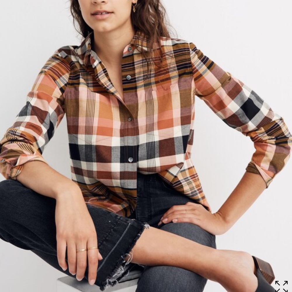 Madewell Pink and Black Plaid Shirt